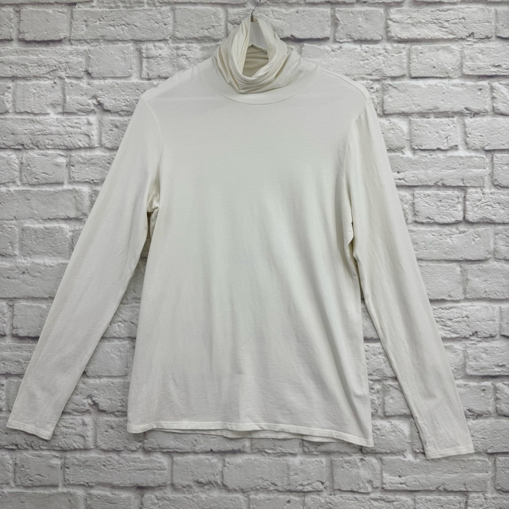 Peruvian Connection Extreme T-Neck | Ivory Pima Cotton Stretch Turtleneck Large